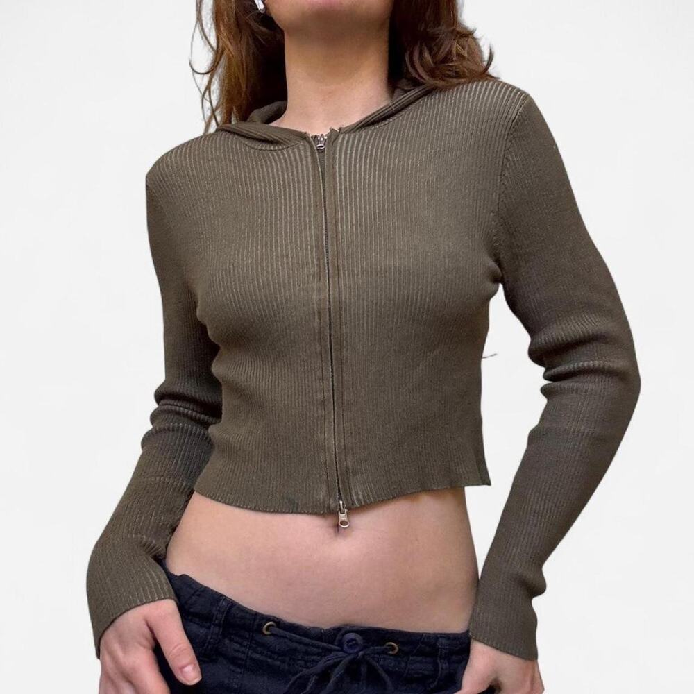 Olive green double zip ribbed